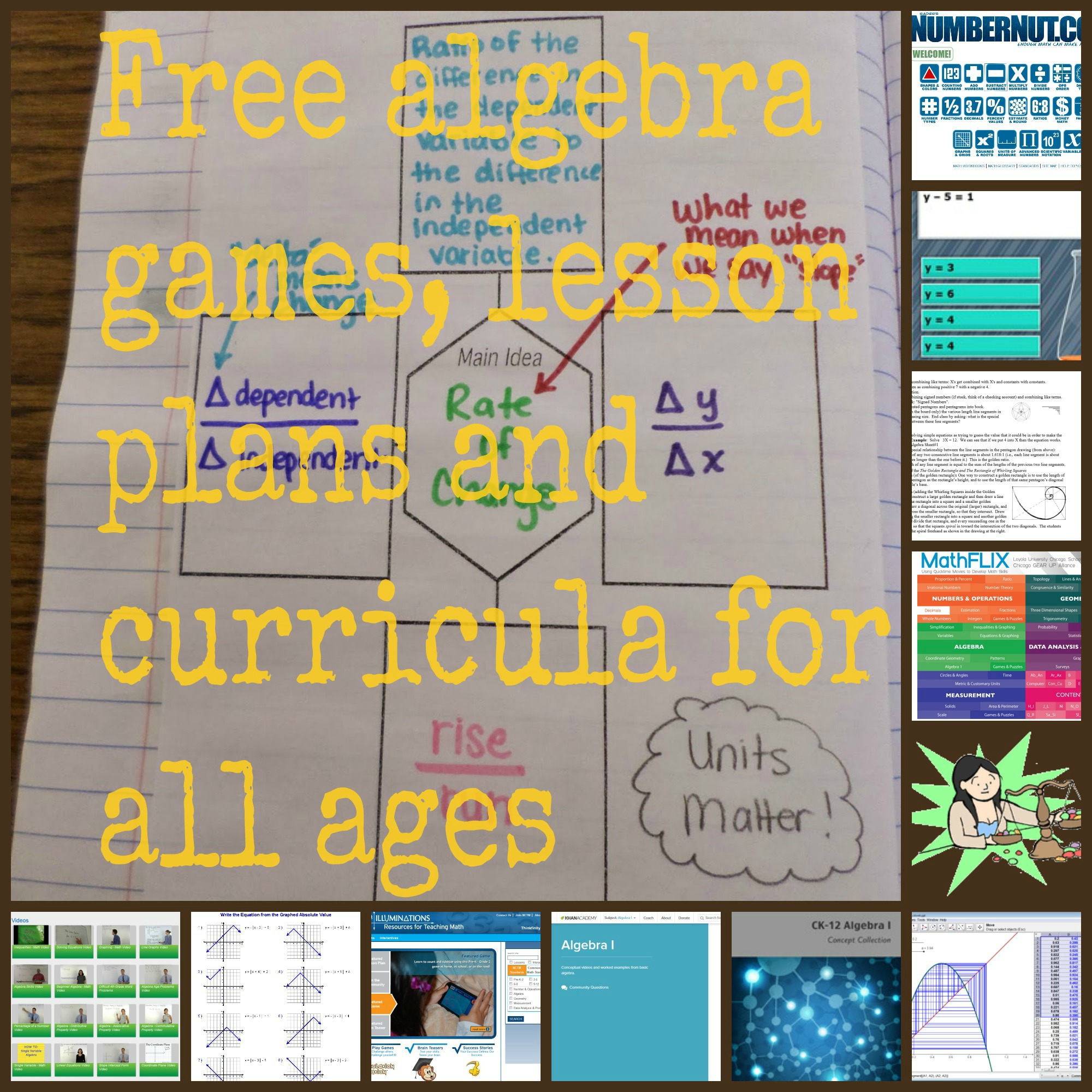 Free algebra games, lesson plans and curricula for all ages 