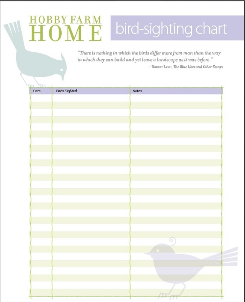 Free bird sighting log sheets! 