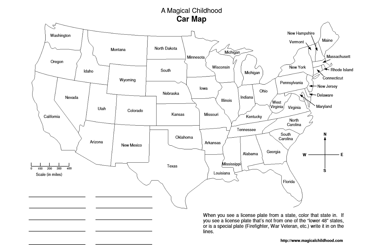 Use printable car maps to help kids learn their states on road trips