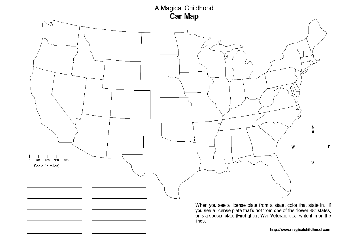 Use printable car maps to help kids learn their states on road trips