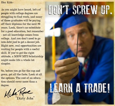 "Dirty Jobs" host Mike Rowe unveils anti-college scholarship program