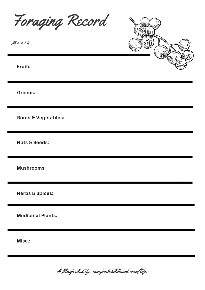 FREE printable foraging record keeping sheets!