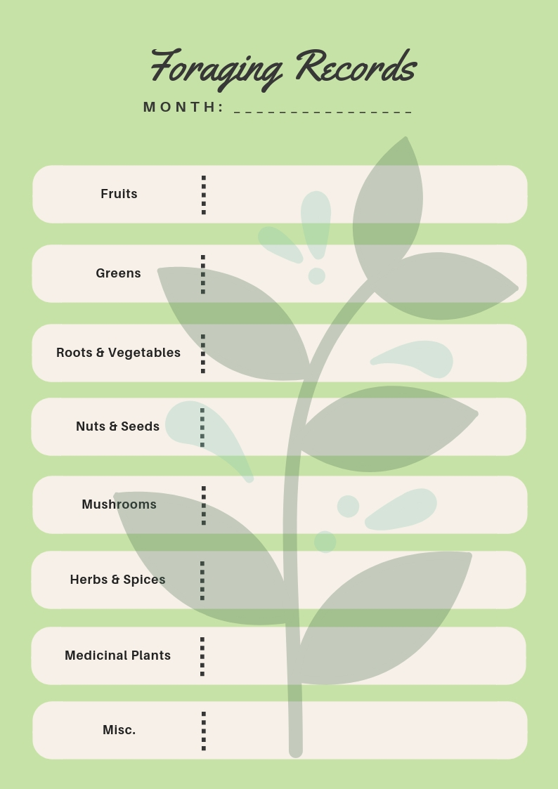 FREE printable foraging record keeping sheets!